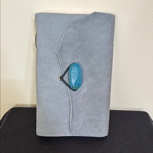 Rustic Handmade Gray Sueded Leather Journal w/Blue Bead Clasp & Parchment NWOT